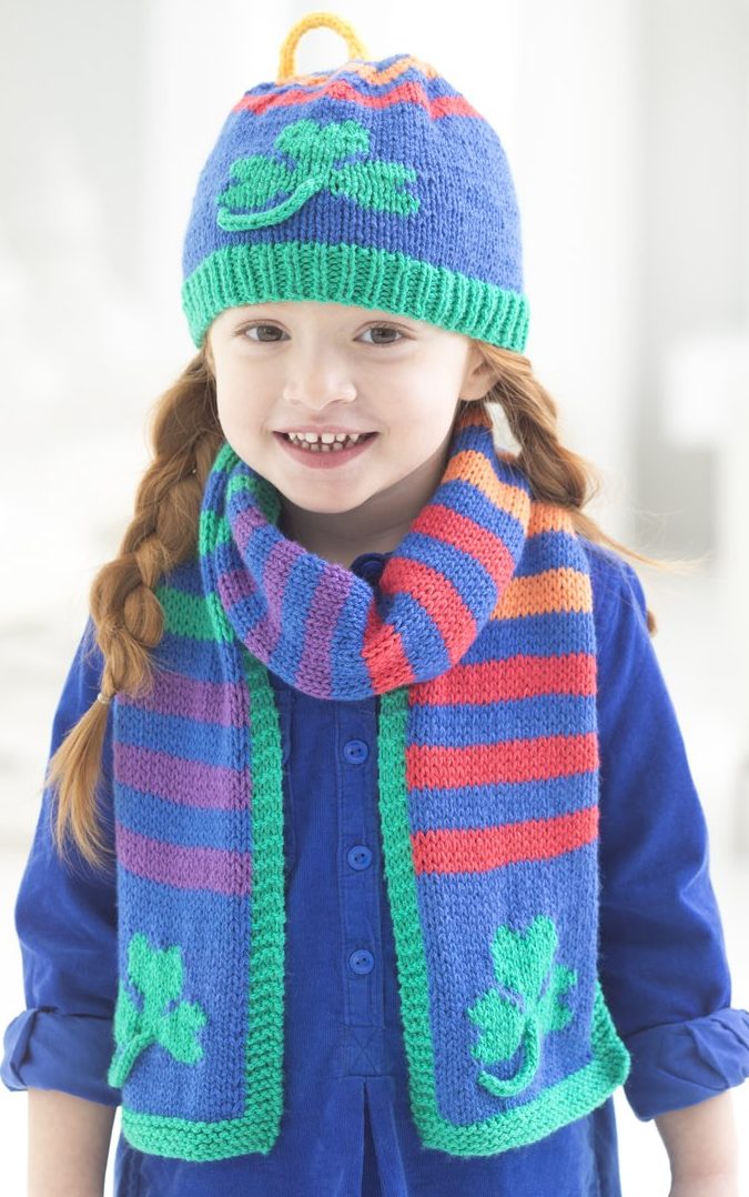 Free Knitting Pattern for Shamrock Hat and Scarf