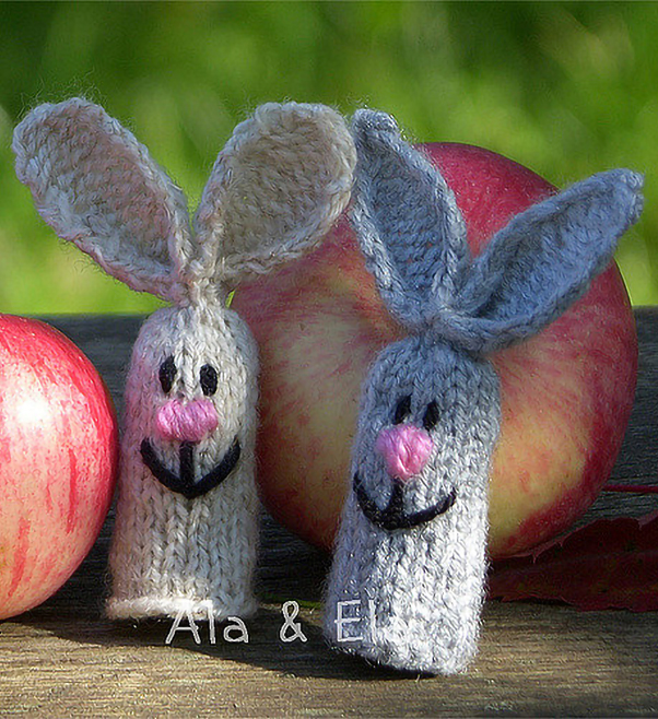 Free Knitting Pattern for Hare Finger Puppets