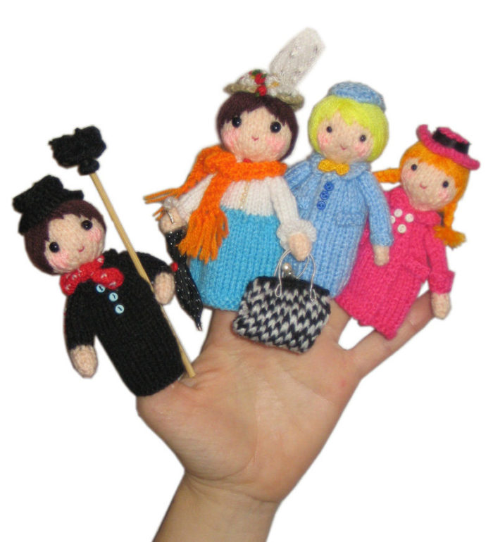 Knitting Pattern for Mary Poppins Finger Puppets