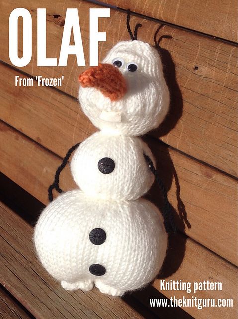 Olaf from "Frozen" knitting pattern by Juanita McLellan | Frozen Inspired Knitting Patterns at https://intheloopknitting.com/frozen-knitting-patterns