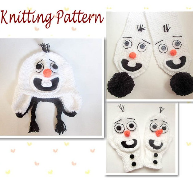 Knitting Pattern for Olaf Hat, Scarf, and Mittens