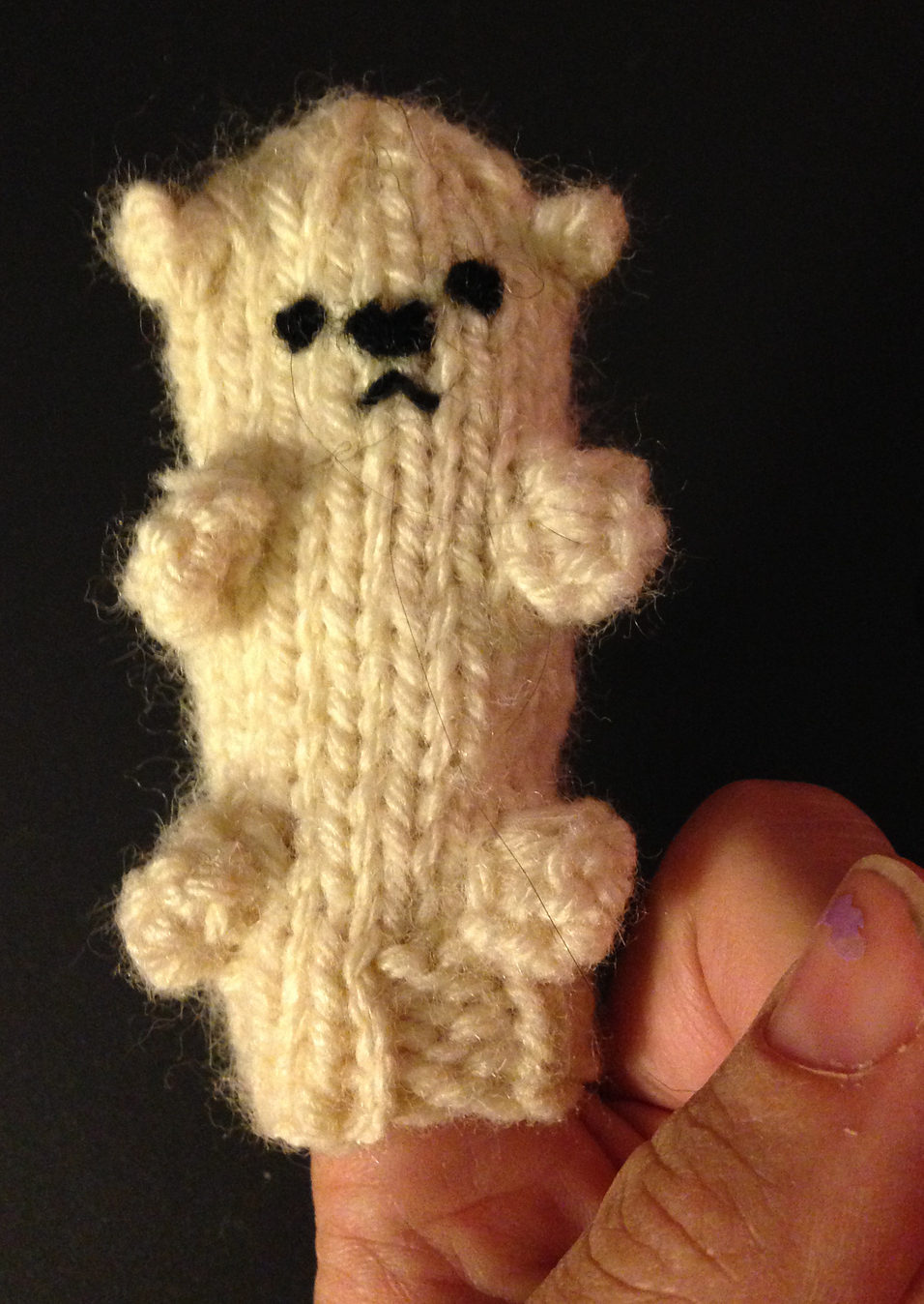 Free Knitting Pattern for Polar Bear Finger Puppet