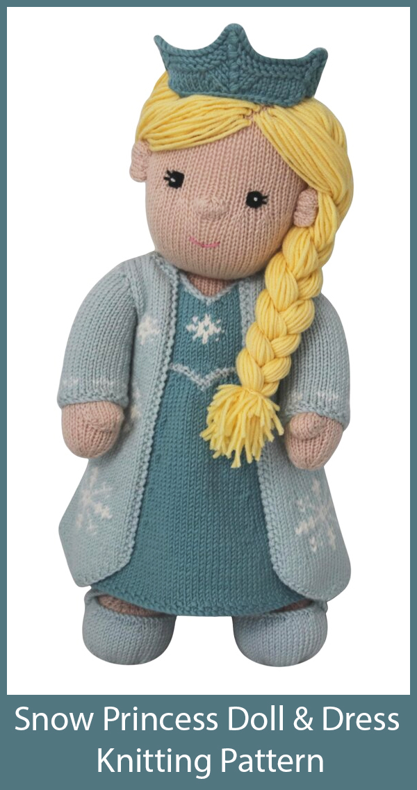 Knitting Patterns for Snowflake Princess Doll and Dress