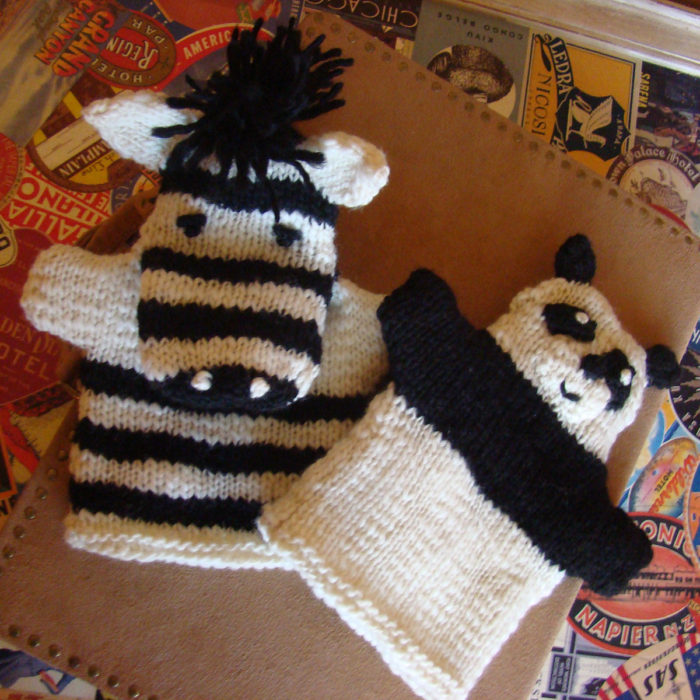 Free Knitting Pattern for Zebra and Panda Hand Puppets